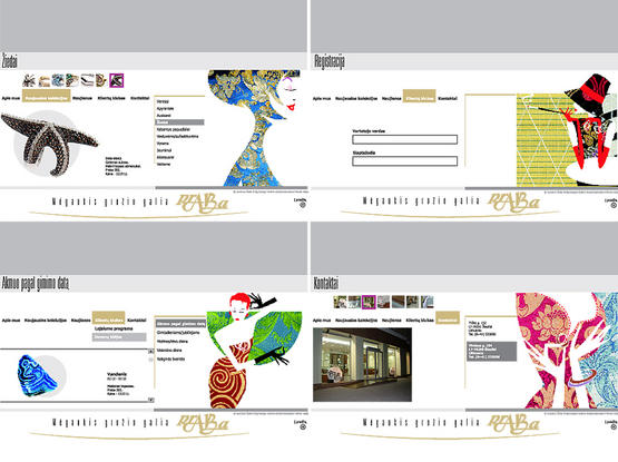 Juvelyrinių dirbinių parduotuvės PRABA interneto puslapio dizainas.